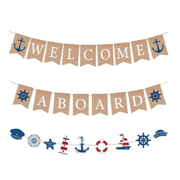 Vitalcozy Other - 3 Pcs Burlap Welcome Aboard Banner Nautical For Parties,Birthdays,Cruises